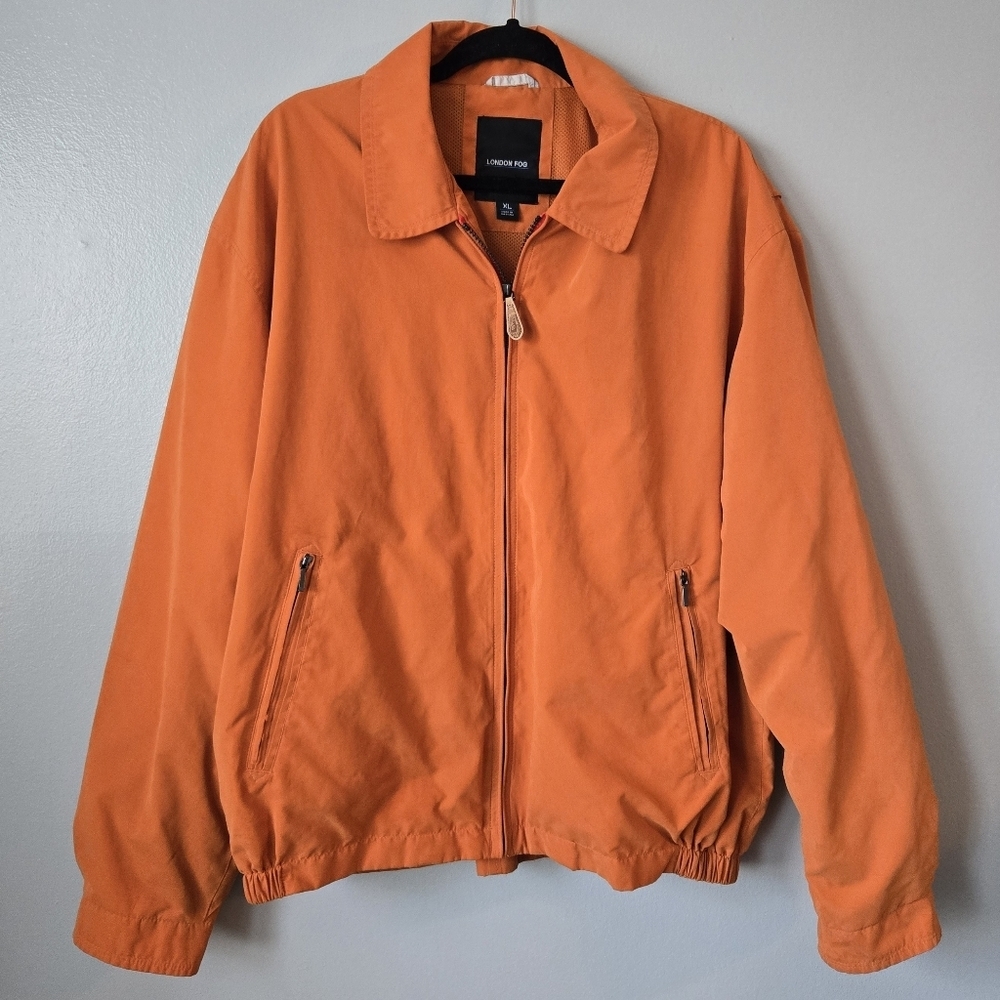 London Fog Men's Golf Jacket Orange Mesh Lined Harrington Windbreaker Size XL